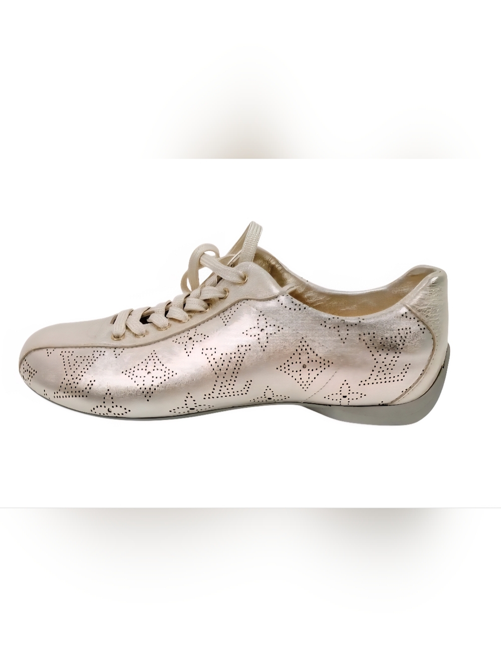 RARE🔥Louis Vuitton LV Monogram Calf Leather Gold/Metalic Lace-Up Sneakers